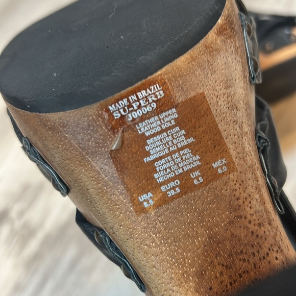 Vintage Y2K Kenneth Cole Tribeca Slingback Heels Black Leather Wooden Platform - Picture 5 of 12